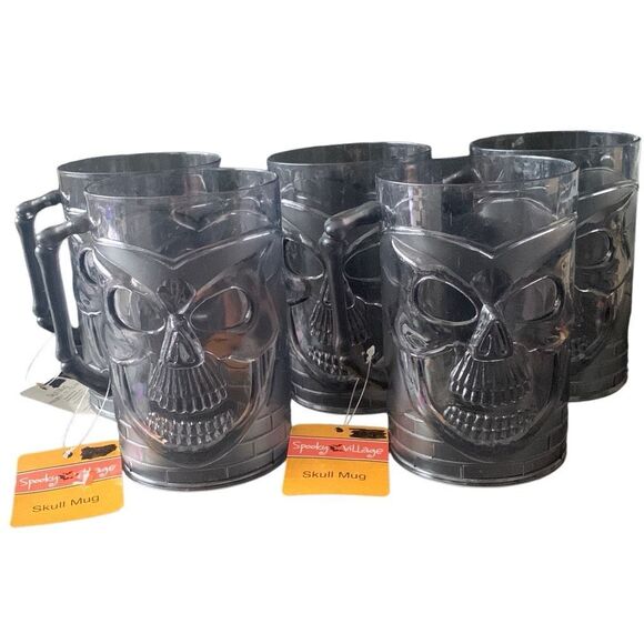 NEW Spooky Village 2013 Skull Mug Drink Cups! Lot of 5 Spook Up Your Party! - Picture 3 of 13